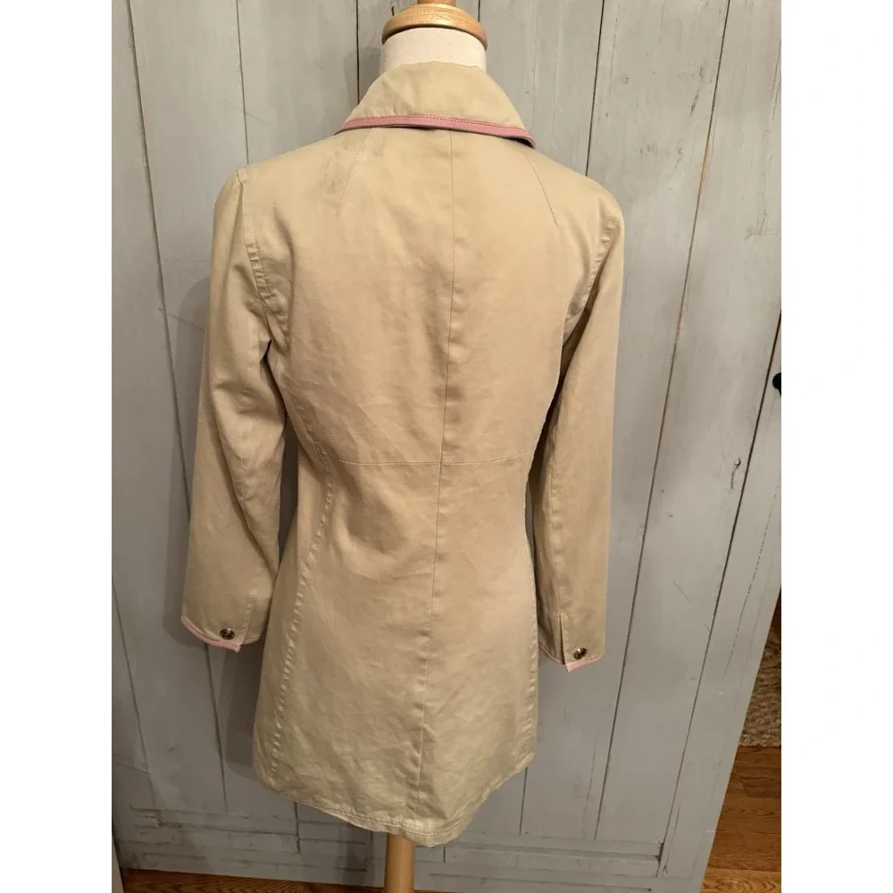 Coach Leatherware Rain Trench Coat Women's Size 4 Tan‎ & Pink Trim Cotton Lined